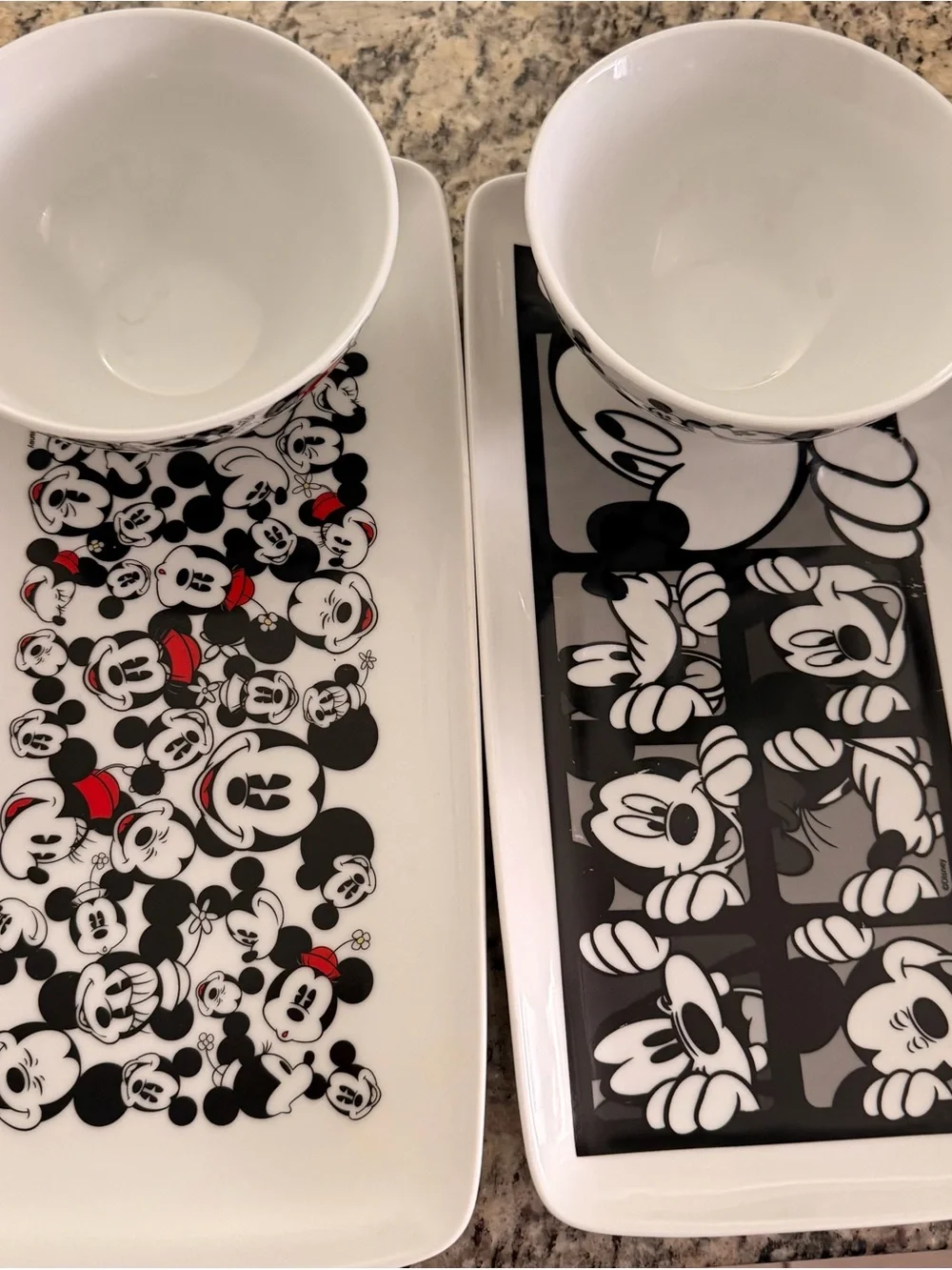 Mickey Mouse Ceramic Snack Tray Set with Bowls - Black & White with Red Accents